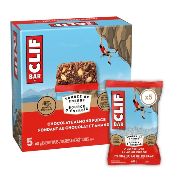 Barres énergétiques CLIF BAR Fondant au chocolat et amandes, teneur élevée en protéines, contiennent 70 % d’ingrédients biologiques, (Emballage de 5) 340 g