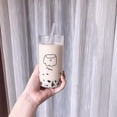 thumbnail image 4 of Encantadora taza de vidrio, taza de vidrio resistente al calor, taza de jugo de leche coreana con pajita, taza de bebida transparente de dibujos animados estable de moda Simple Fason JQWJ308, 4 of 7