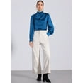 thumbnail image 3 of DARING DIVA Women's Satin Pleated Puff Sleeves Blouses S Blue, 3 of 6
