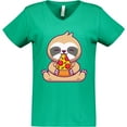 thumbnail image 3 of Inktastic Sloth Pizza Women's V-Neck T-Shirt, 3 of 5