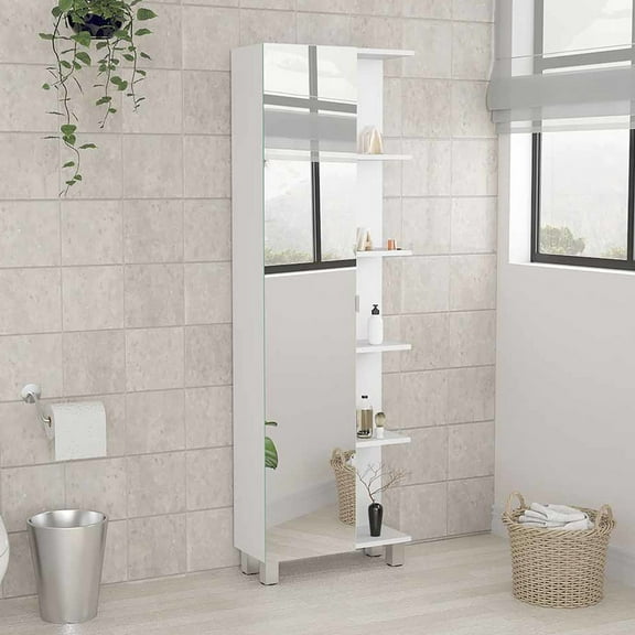 Linen Cabinet White Finish, 62" Tall, 5  Shelves For Entryway Organization With Door, 62.29" Adjustable Interior