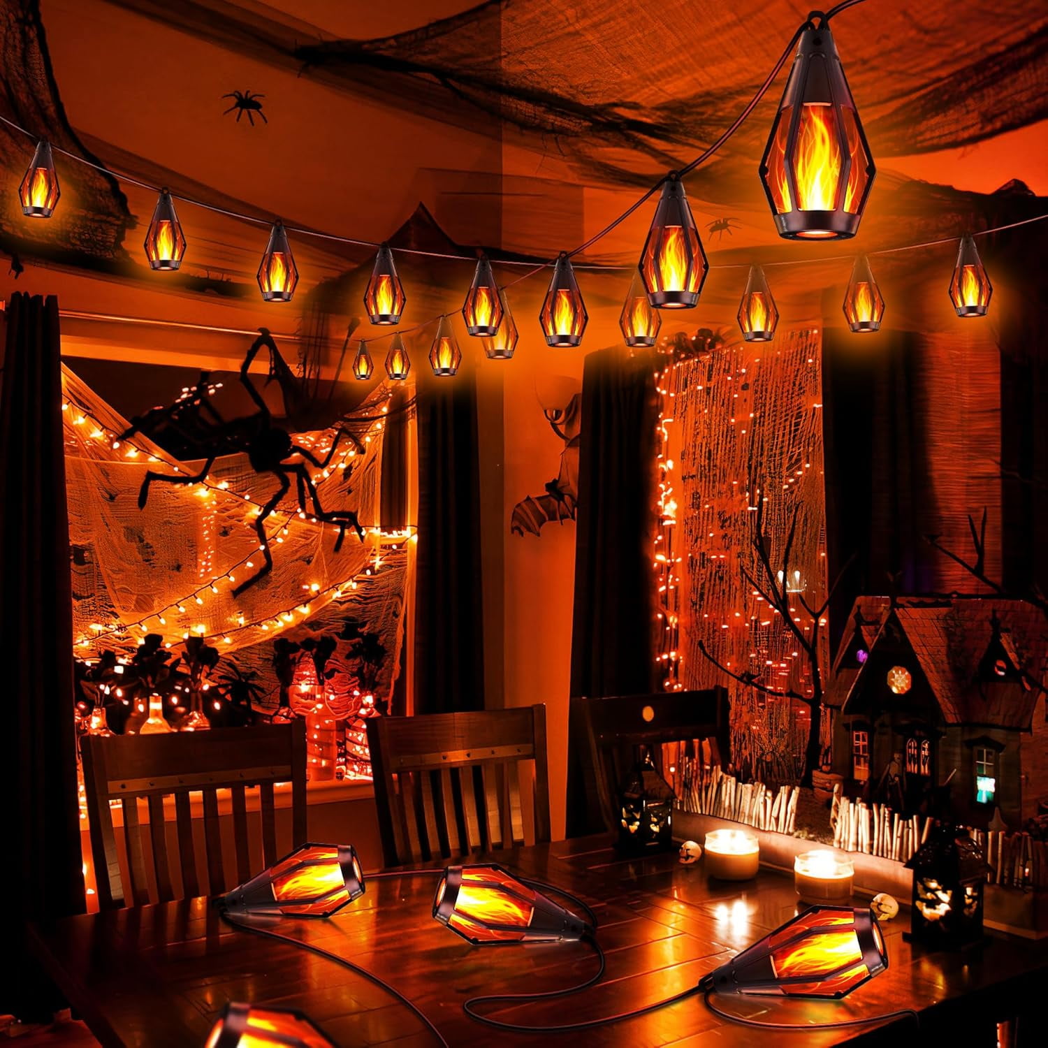 Solar Lights Outdoor String Lights, 30FT Solar String Lights Outdoor Waterproof Warm White with 10 Flickering Flame Light Bulbs, Patio Lights for Garden Backyard Gazebo Party Halloween Decoration