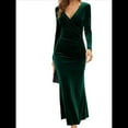 thumbnail image 1 of Vestido Elegante de Terciopelo para Mujer, con Escote en V Profundo, Cruzado A la Cadera, Liso, de Larga, para Fiesta de Noche, Cóctel o Graduación Verde Oscuro L, 1 of 9