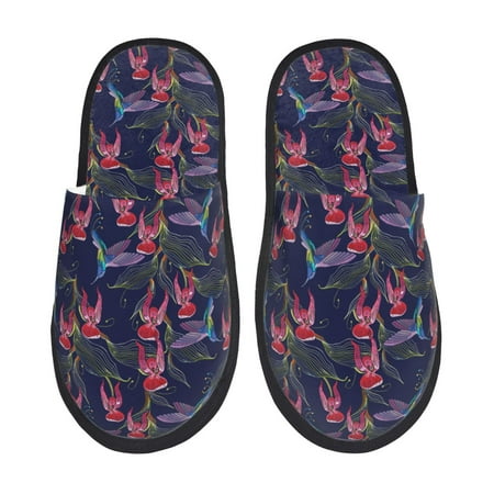 

Rateoe Flowers And Humming Bird Pattern Fuzzy Slippers Fuzzy Soft House Slippers Plush Furry Warm Cozy Open Toe Fluffy Home Shoes-Large