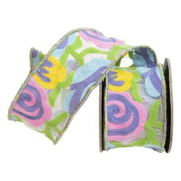 2.5" Multifloral Pastel Folk Art Ribbon (10 Yards)