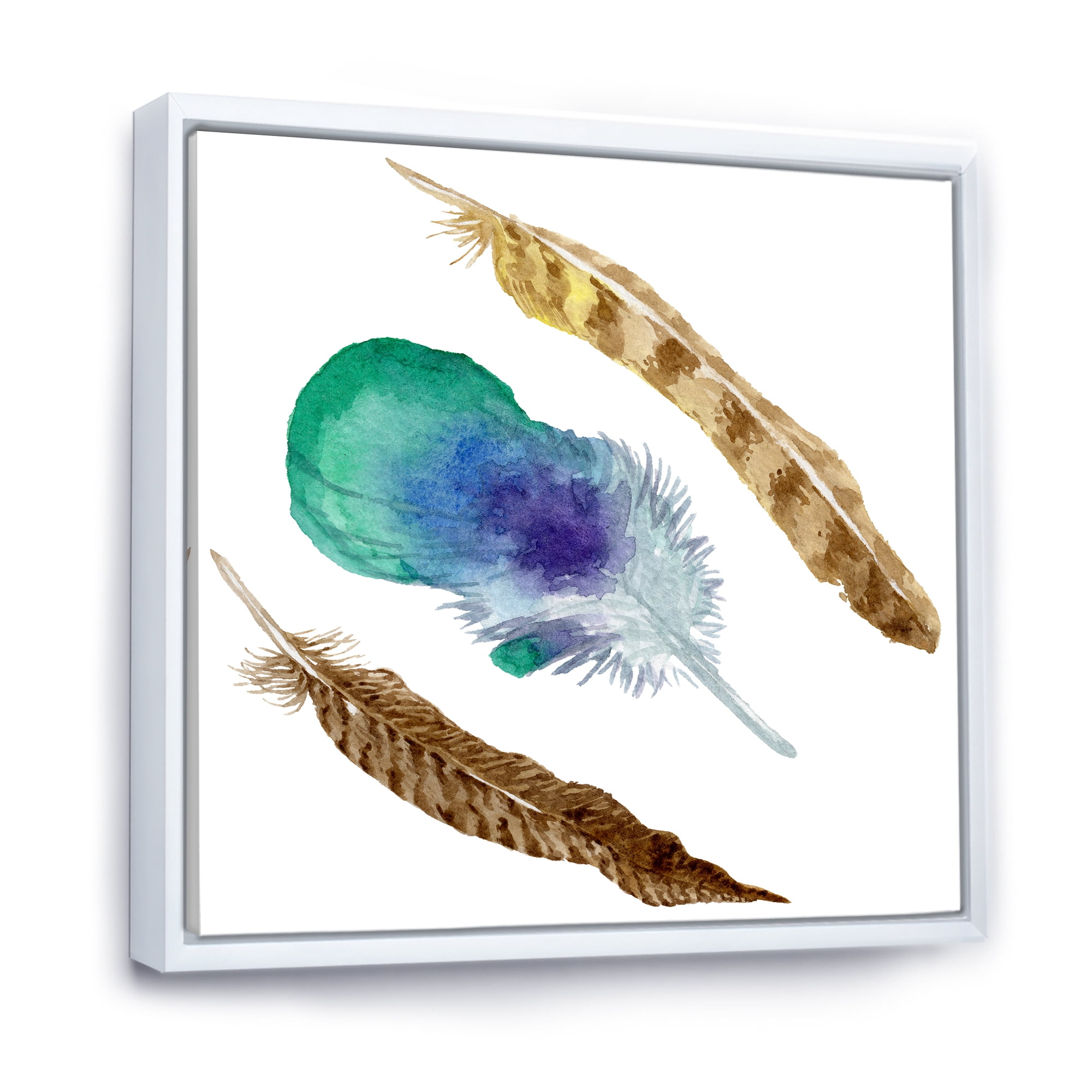 Designart 'Abstract Bird Feather From Wing Isolated' Bohemian & Eclectic Framed Canvas Wall Art Print