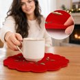 thumbnail image 5 of Yhmxh Christmas Embroidered Round Placemats, 11.81 Inch Scalloped Edge Red Holiday Table Mats, Washable Xmas Poinsettia Embroidery Decorative Table Placemat for Christmas Dinner Table Decoration, 5 of 6