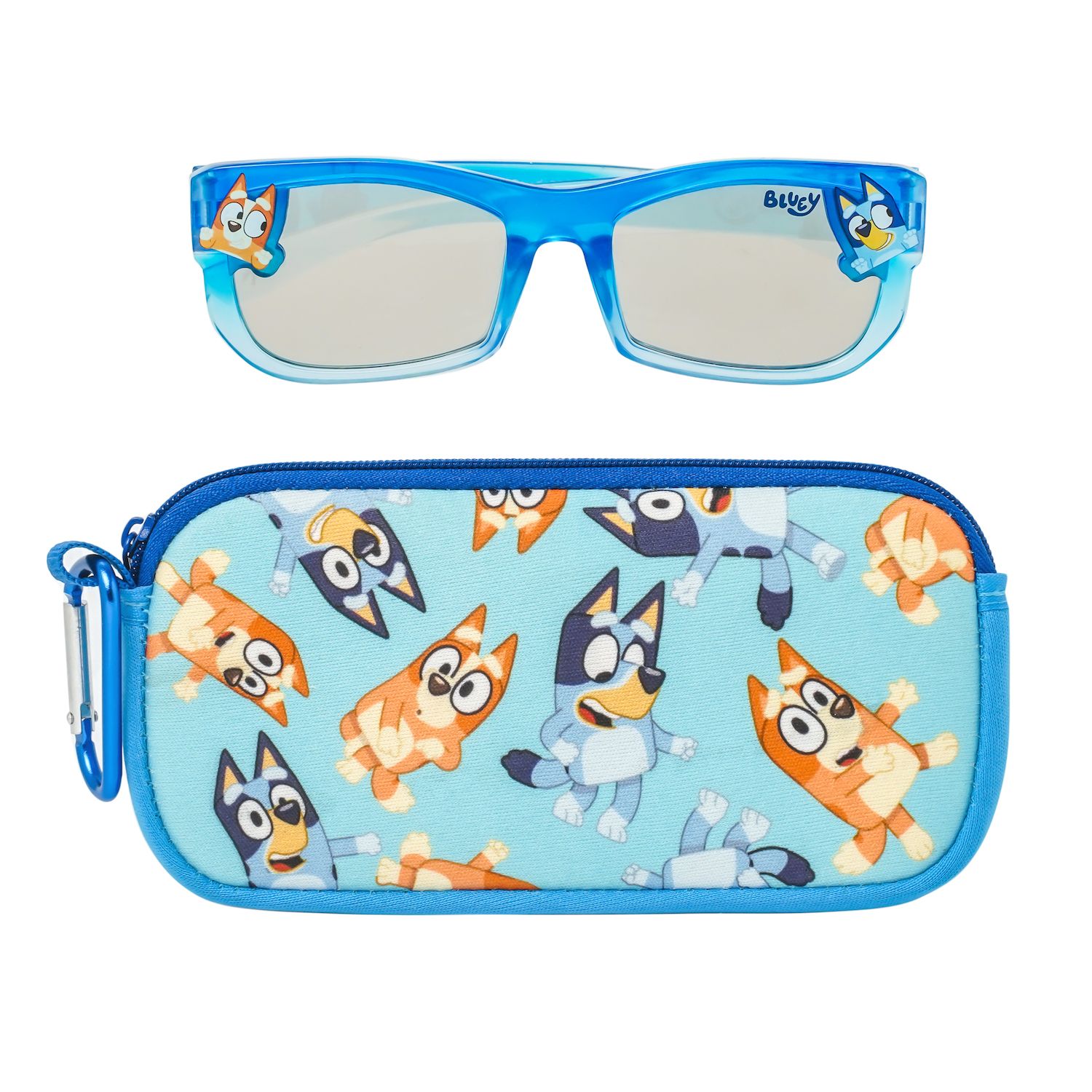 Bluey 2-Piece Sunglasses with Soft Zipper Case, Translucent Blue Gradient