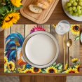 thumbnail image 4 of Farmhouse Rooster Placemats Set of 6, Retro Botanical Sunflower Floral Wood Placemats for Dining Table, Place Mats for Kitchen Tabletop, Waterproof Wipeable Dining Table Mats Set, 4 of 9