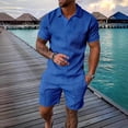 thumbnail image 2 of Fgnfyis Men's Set of 2 Piece T Shirt Sports and Leisure Set Plus Size Short Sleeved Shorts Set Men Summer Outfits Light Blue XL, 2 of 6