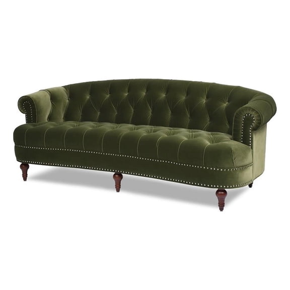 Pemberly Row Chesterfield Tufted Sofa Olive Green Performance Velvet