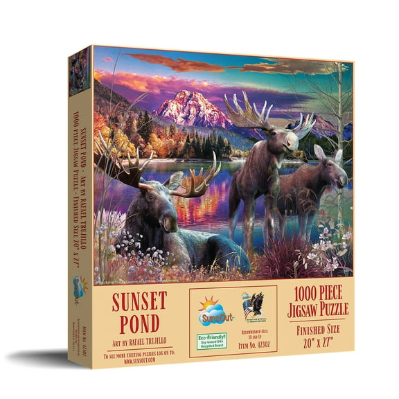 SUNSOUT INC - Sunset Pond - 1000 pc Jigsaw Puzzle by Artist: Rafael Trujillo - Finished Size 20" x 27" Moose - MPN# 42302
