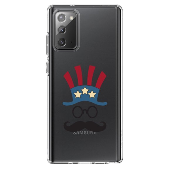 DistinctInk Clear Shockproof Hybrid Case for Samsung Galaxy Note 20 (6.7" Screen) - TPU Bumper Acrylic Back Tempered Glass Screen Protector - Uncle Sam Cartoon USA Patriotic