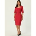 thumbnail image 2 of Unique Bargains Women's Sheath with Belt Vintage Sweetheart Neck Pencil Dress XL Red, 2 of 6