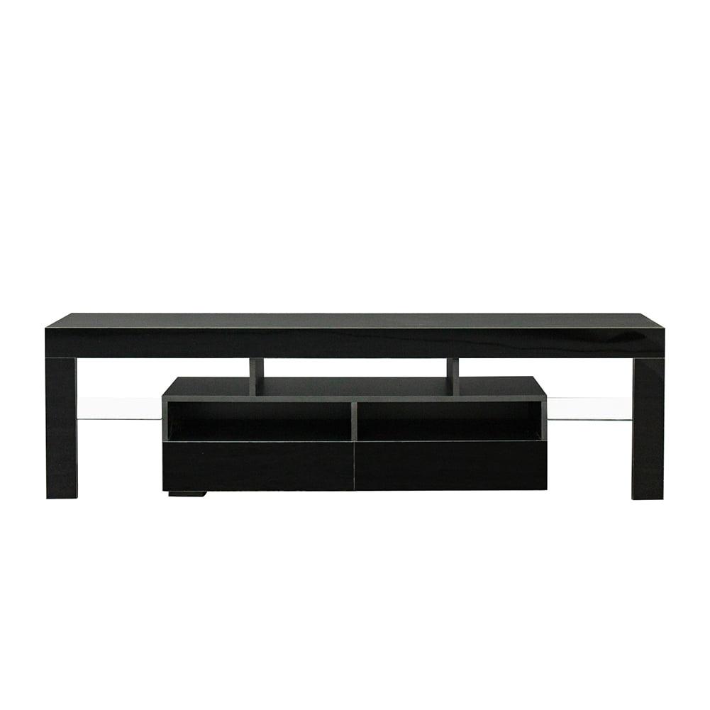 Kadyn TV Stand Cabinet, Modern TV Console with 2 Drawers & 2 Open Shelves, 20-color RGB LED lights with Remote, Particle Board Corner TV Console Table for Living Room, Black