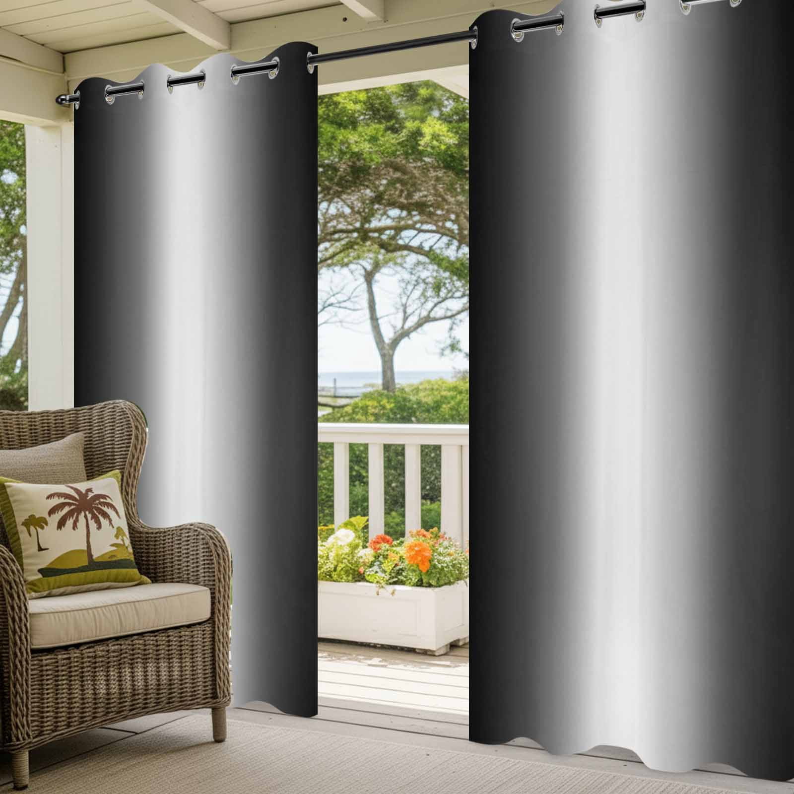 Black Grey Ombre Outdoor Curtains for Patio, Modern Abstract Gradient Minimalist Sunshade Privacy Drapes Grommet Waterproof Outside Curtains for Porch/Cabana/Balcony 54"x 108", 1 Panel