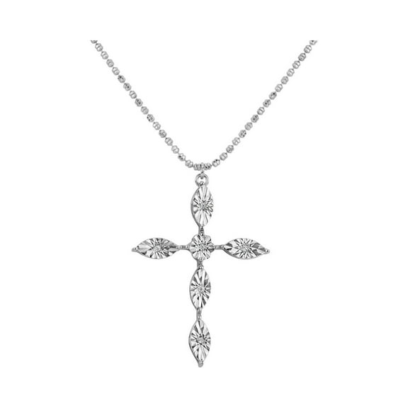 Sterling Silver Rhodium Plated White Cubic Zirconia Cross Necklace 18 Inches