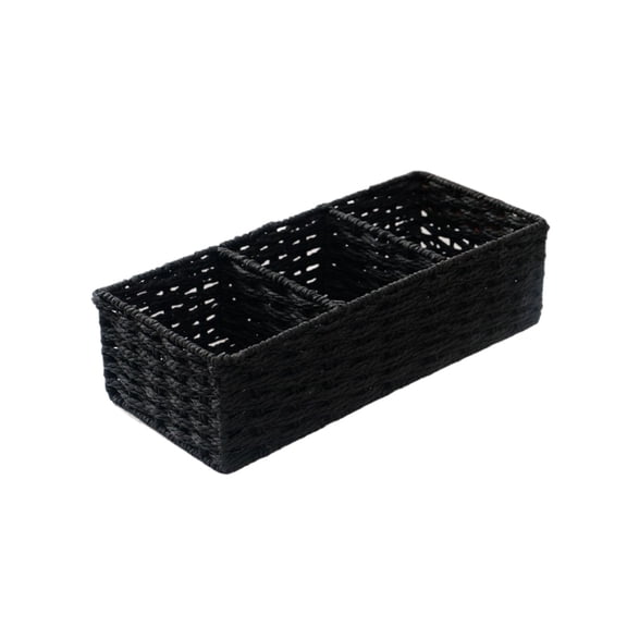 3 Section Wicker Storage Basket, Multi Compartment Imitation Wicker Organizer, for Bathroom, Bedroom, Kitchen, Living Room, Black
