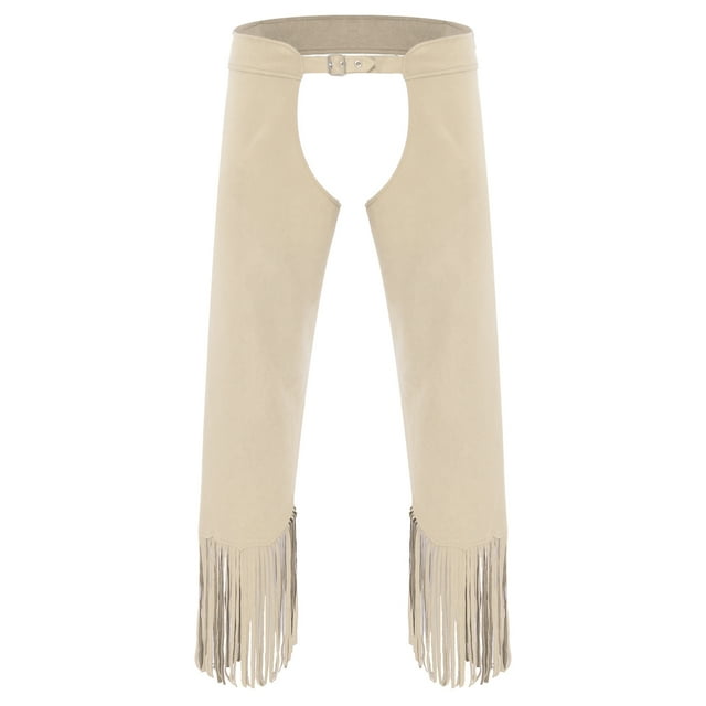 CHICTRY Pantalon Chaps de Moto Cowboy pour Hommes à Franges avec Boucles Ajustables Pantalon Chaps Costume Hippie Beige TG