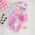 thumbnail image 2 of Onesies Cute Rainbow Color Hooded Door Opening Long Sleeve Baby Girl Romper Pink 3 Months-6 Months, 2 of 7
