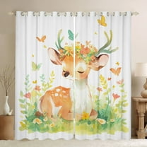 Castle Fairy Kawaii Animal Deer Black Out Curtains for Kids Boys Girls,Spring Garden Flowers Butterflies Curtains Pack of 2 (42x63 Each),Cartoon Jungle Wildlife Bedroom Curtains