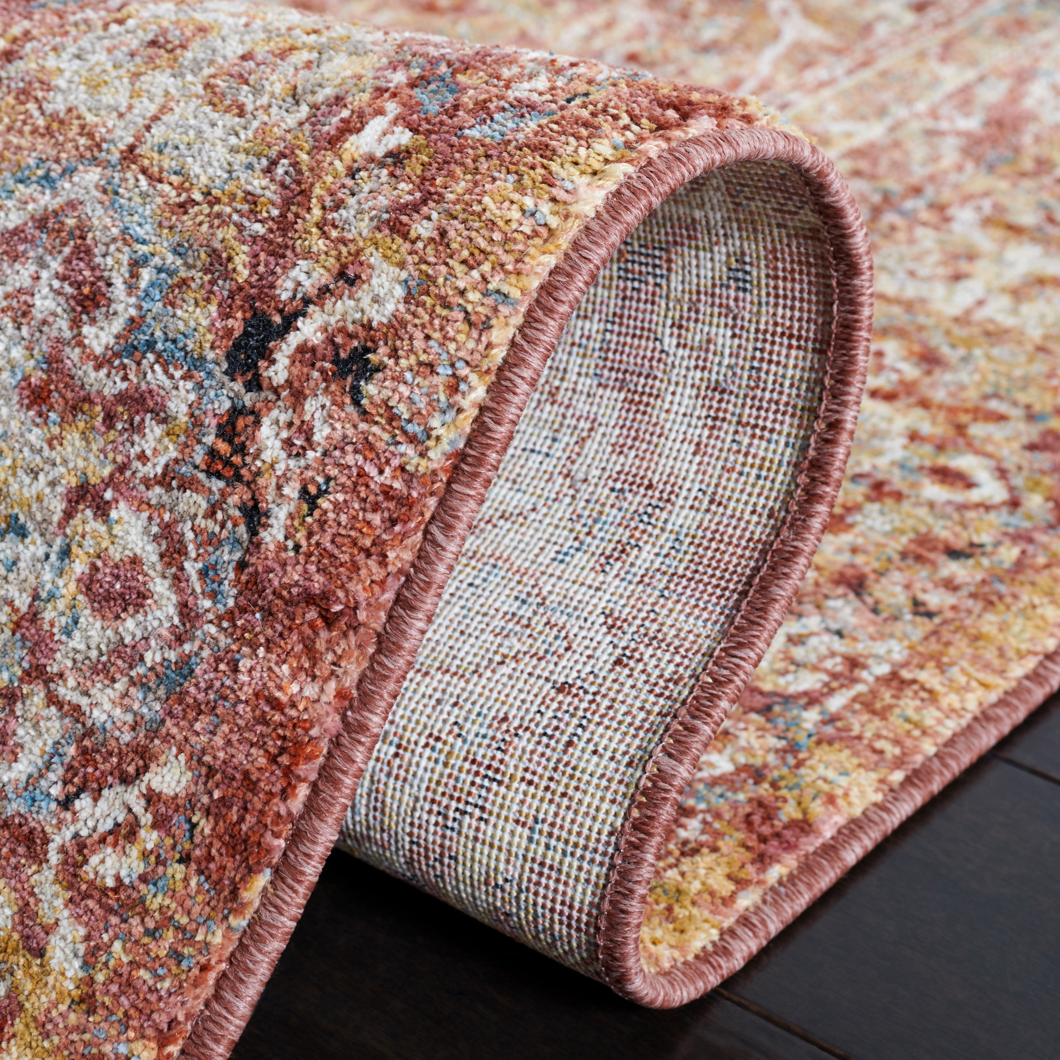 SAFAVIEH Valencia Maria Oriental Polyester Area Rug, Rust/Teal, 4' x 6'2"