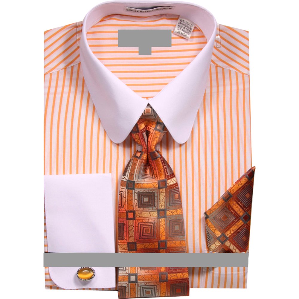 Sunrise Outlet - Men's Pinstripe Dress Shirt with Tie Handkerchief ...