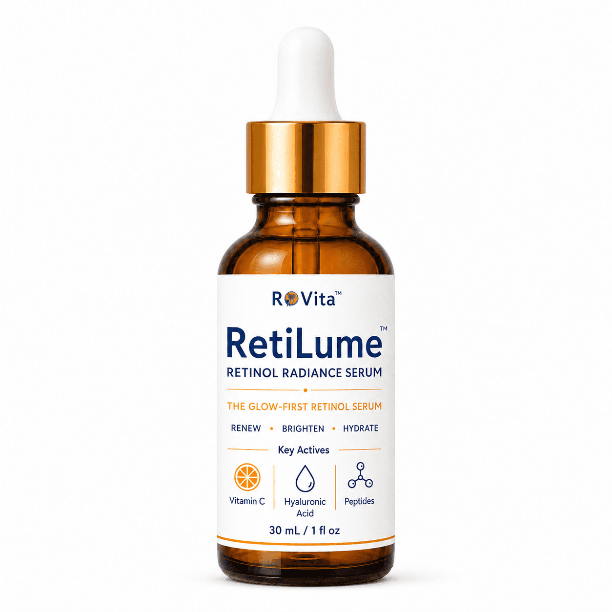 ROVita RetiLume Retinol Radiance Serum for Face with Vitamin C, Hyaluronic Acid & Peptides, 1 fl oz