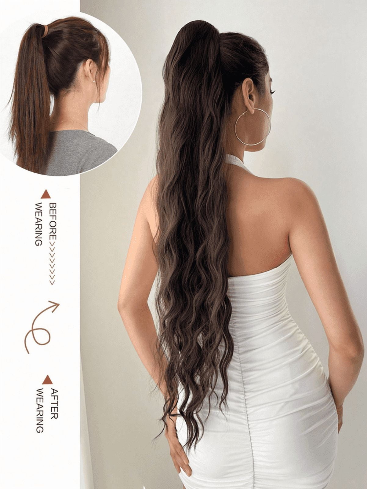 Synthetic  32”Claw Ponytail Extension Straight Hair Water Wave Clip In Hair Extensions Soft Natural Multi-Gift Preference