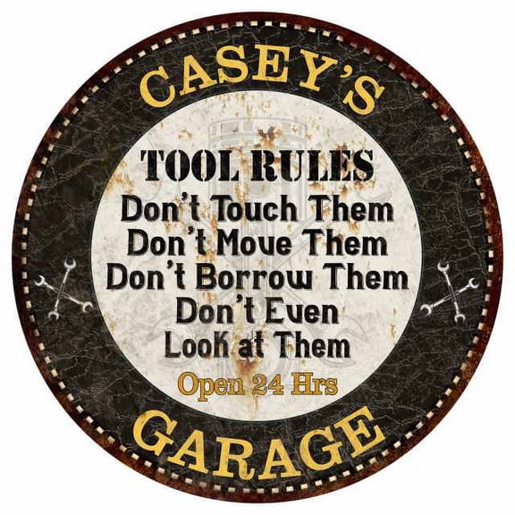 CASEY'S Garage Rules 12" Round Metal Sign Garage Bar Wall Décor 200120013136