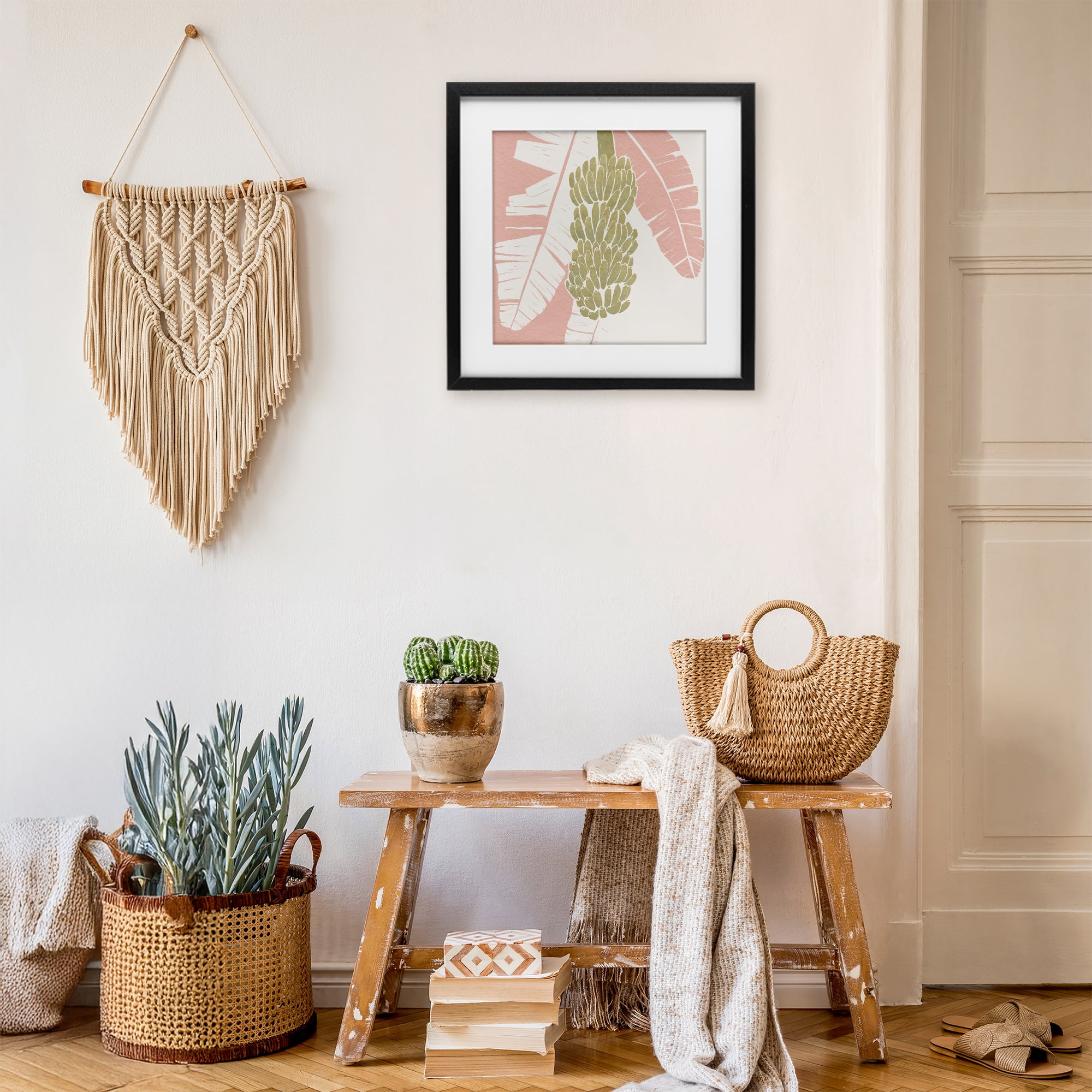 Stupell Industries Banana Bunch Amid Pink Leaves Black Framed Print Under Glass, design by Yuyu Pont
