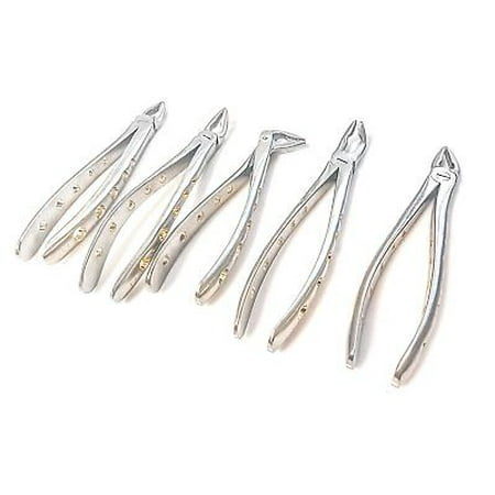 5 Pcs Dental Atraumatic Extracting Forceps F1, 2,3,4,7 Diamond Dusted Gold Handl