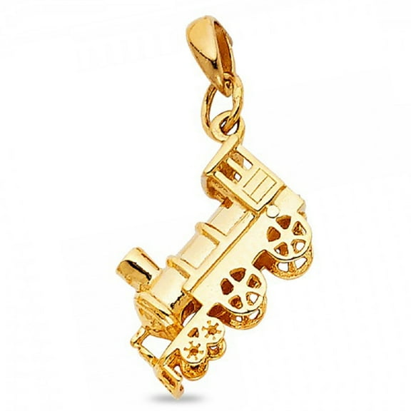 14k Yellow Gold Train Pendant Locomotive Engine Charm Genuine Diamond Cut Polished Solid 15 x 10 mm