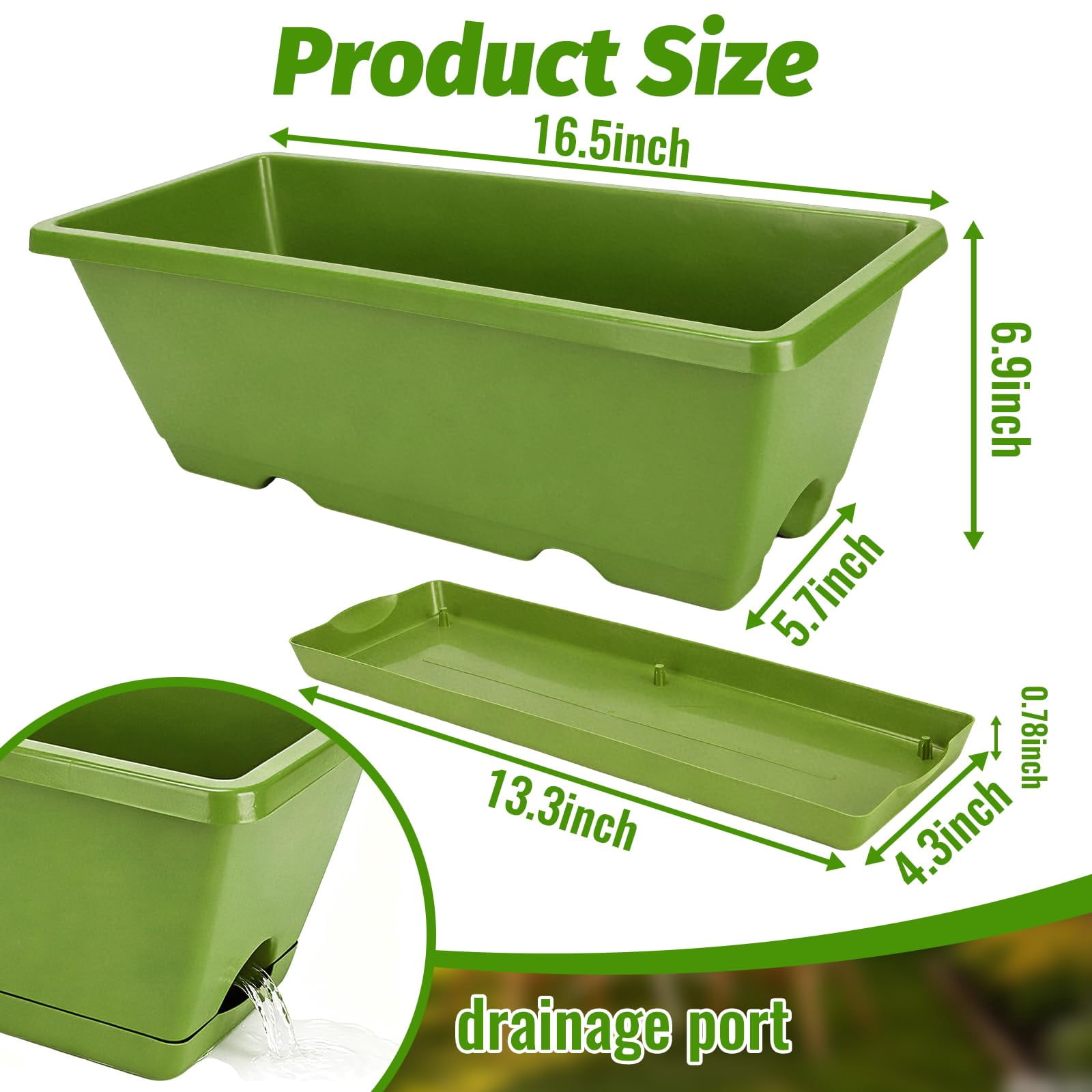 Window Box Planters Light Green 7 Pack 17 Inch Plastic Rectangular For Indoor/Outdoor Plants Herbs Vegetables