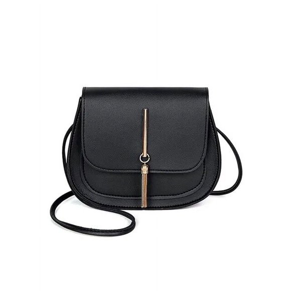 LHSHID New Golden Tassel Double Layer Semi Circle Solid Color One Shoulder Saddle Bag Fashion Casual Women Small Bag