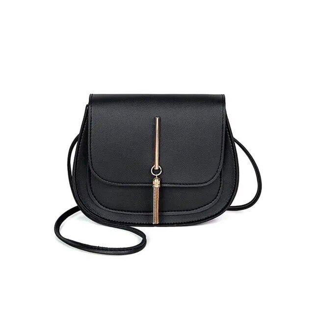 LHSHID New Golden Tassel Double Layer Semi Circle Solid Color One Shoulder Saddle Bag Fashion Casual Women Small Bag