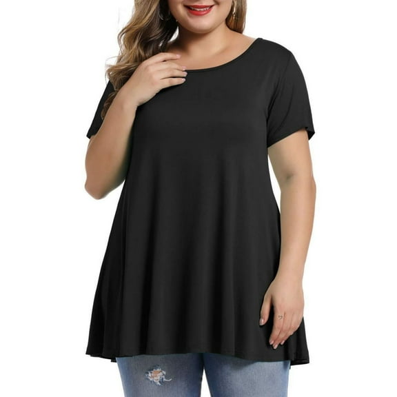 Womens Plus Size Short Sleeve Casual Summer Round Neck Shirts Tunics for Leggings