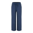 thumbnail image 4 of Summer Pants for Women Linen Casual Pants Summer Wide Leg Loose Drawstring High Waist Wide Leg With Pockets Women French Sunflower Pajamas Indoor Soccer Girls Track Woven Blue 2XL, 4 of 4