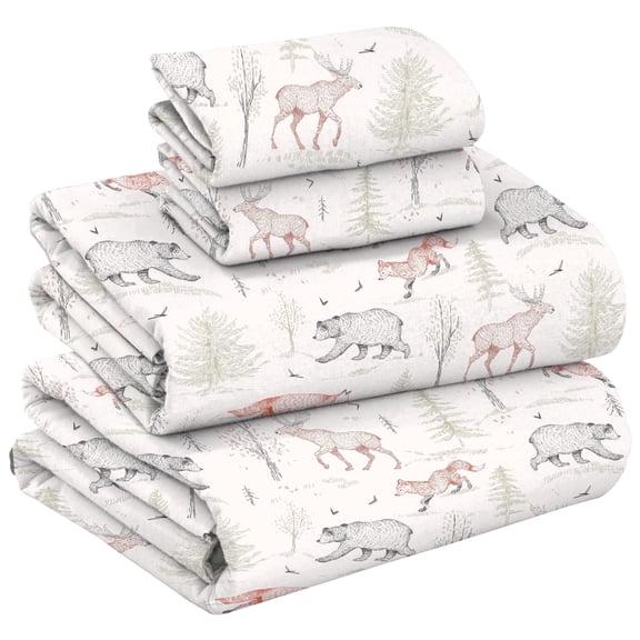 RUVANTI 100% Cotton Flannel Sheets King 4 Pcs Wildwood Tapestry