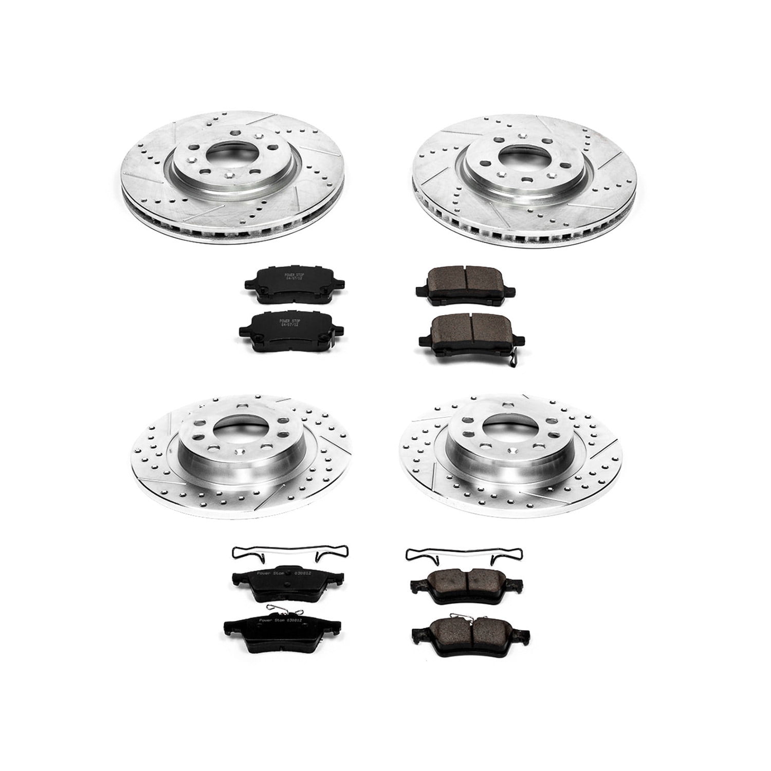 Power Stop Front and Rear Brake Kit with Drilled & Slotted Rotors and Ceramic Brake Pads K1434