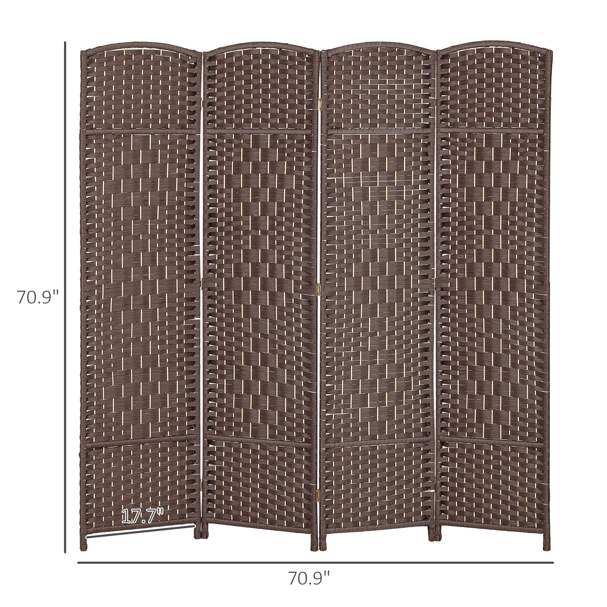 HOMCOM 4 Panel Room Divider, 6' Tall Folding Privacy Screen, Hand-Woven Freestanding Wood Partition for Home Office, Bedroom, Brown