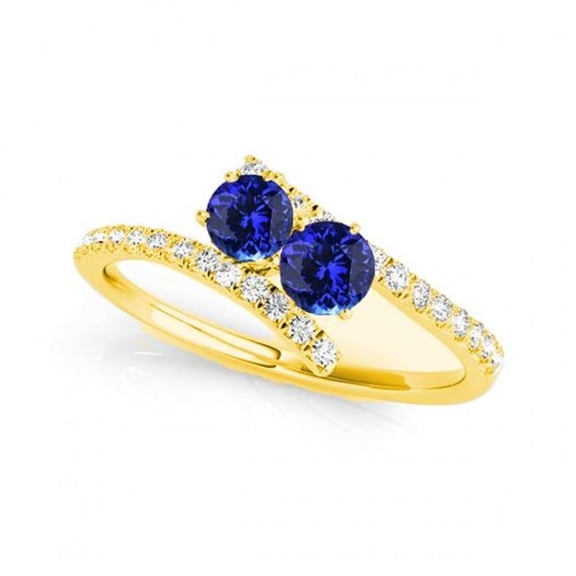 USA Studs R781-TZ-D-.50-14Y-Si-2 0.50 14K Yellow Gold Tanzanite Two Stone Rings, Si-2 Round