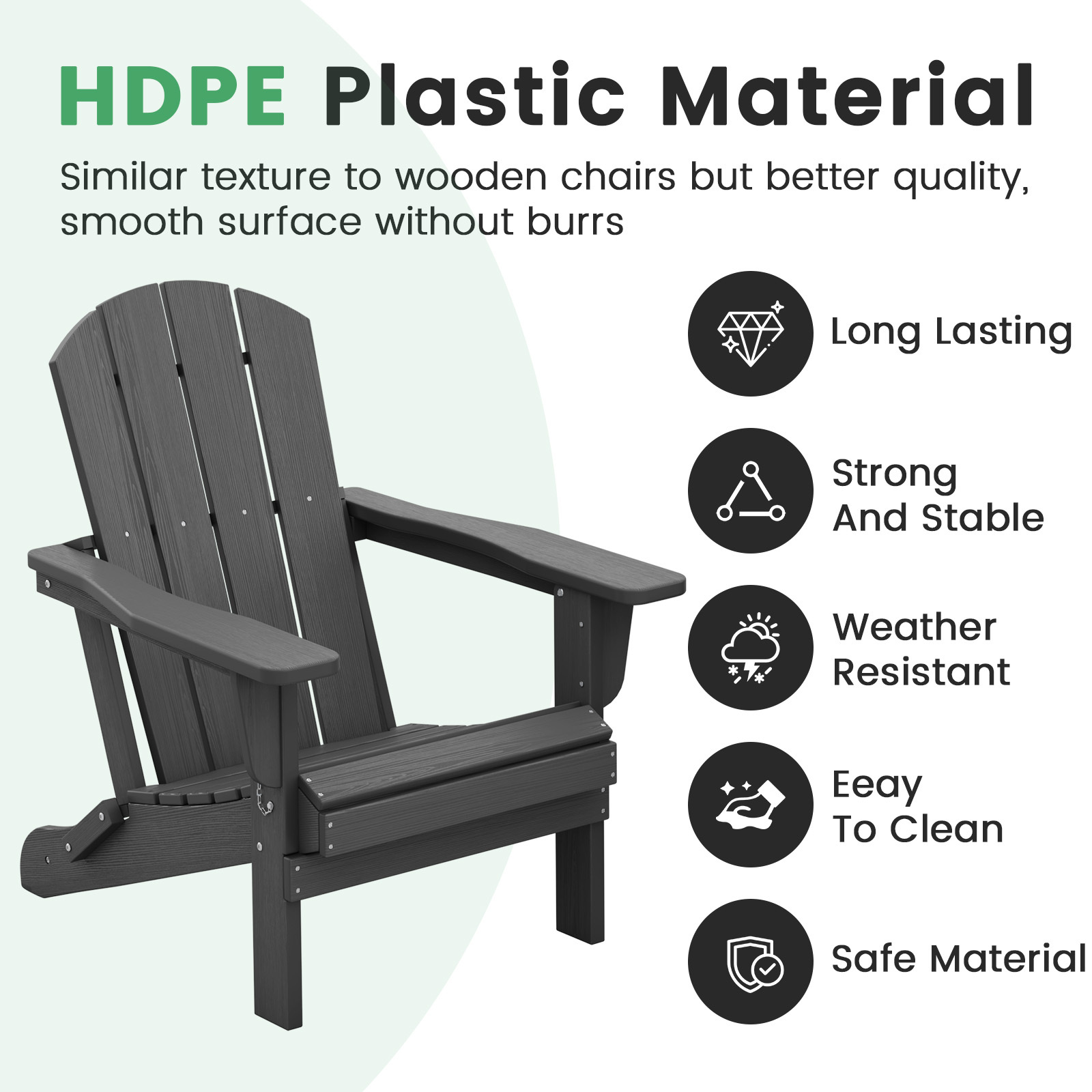 Loyalice Folding Adirondack Chair, Weather Resistant HDPE photo 4