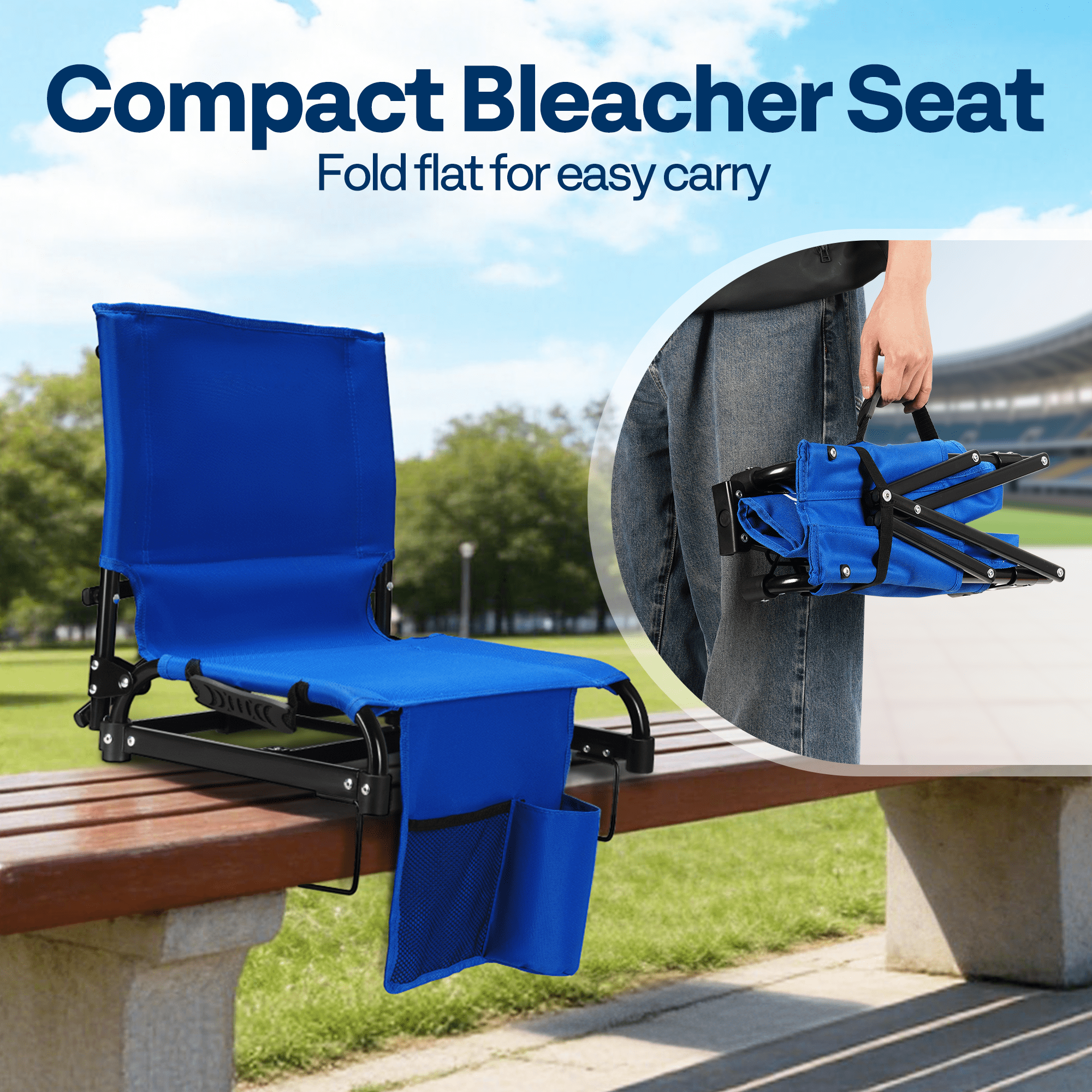 SPECSTAR Portable Folding Stadium Seat for Bleachers, 2Pack Bleacher Chair Padded Cushion with Back Support, Waterproof & Lightweight Chair with Cup Holder2 Pack, 350lb Capacity