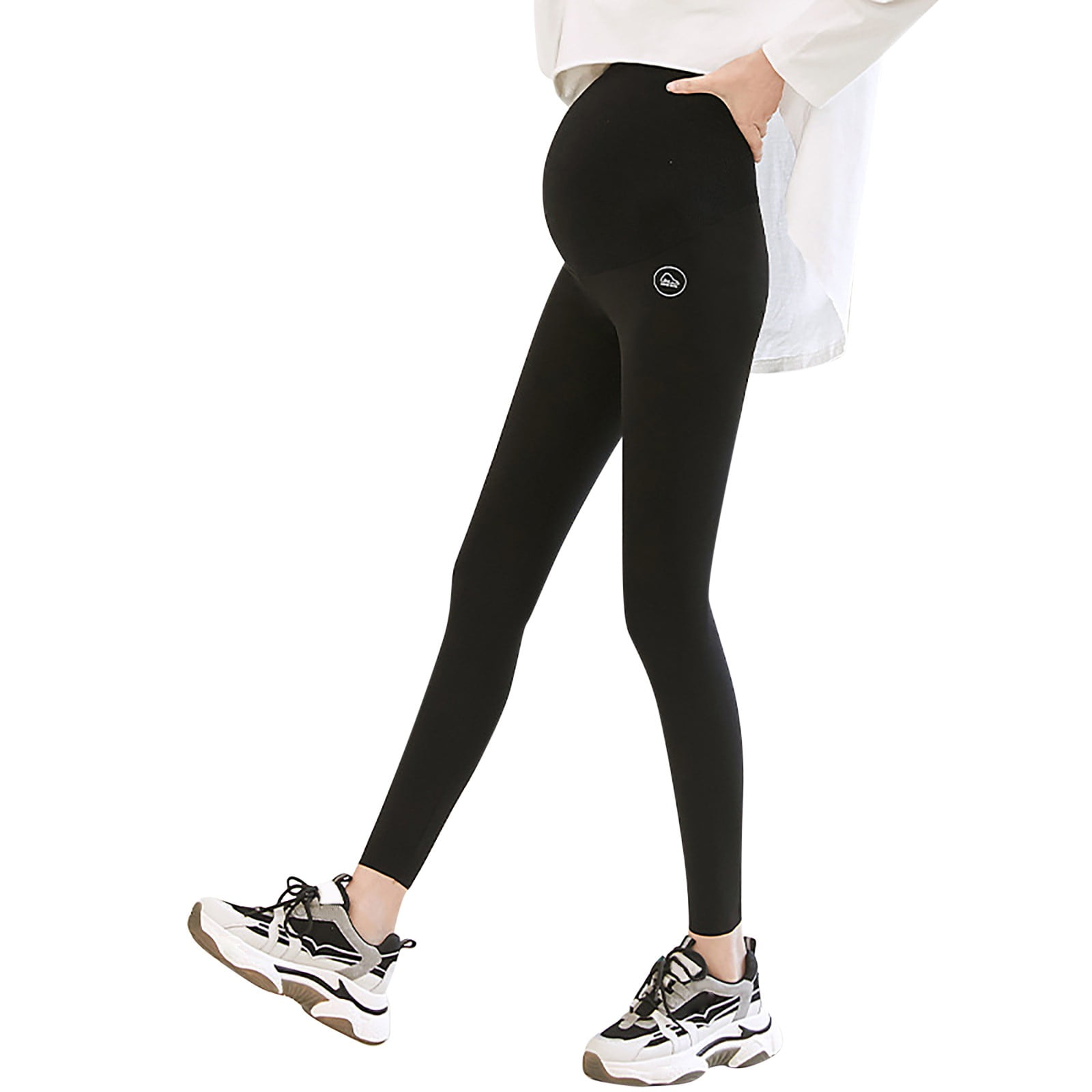 Pgeraug leggings for women High Waist Thin Shark Skin Pregnant Wearing  Pregnant Leggings pants for women Black XL