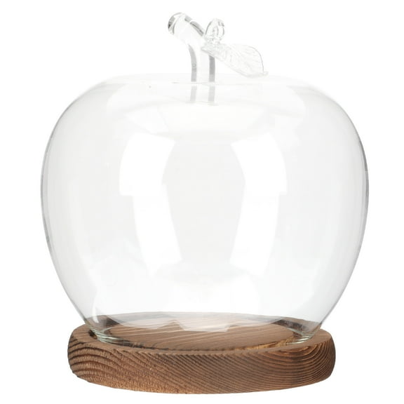 Gymnture Glass Dome Cover with Wood Base Apples Shaped Cloche for Home Decor