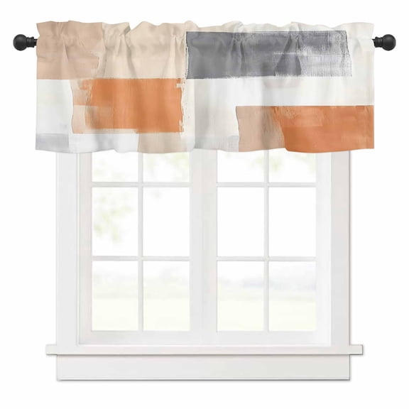Oil Painting Modern Valances for Windows Burnt Orange Grey Abstract Art Rod Pocket Curtain Valance Window Treatment Short Curtains for Kitchen Living Room, 42"x18"