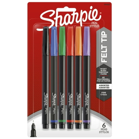 Sharpie® Plastic Point Stick Permanent Water Resistant Pen, Fine- Assorted Ink (6 per Pack)