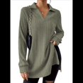 thumbnail image 1 of Suéter Informal de Punto Acanalado Extragrande con Media Cremallera y Larga para Mujer (Otoño 2025) Verde L, 1 of 9