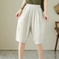 thumbnail image 3 of QATAINLAV Linen Shorts for Women Summer Casual Bermuda Shorts Lightweight Elastic Waist Beach Shorts Loose Knee-Length Wide Leg Shorts with Pockets Ofertas Flash Del Dia Beige L, 3 of 9